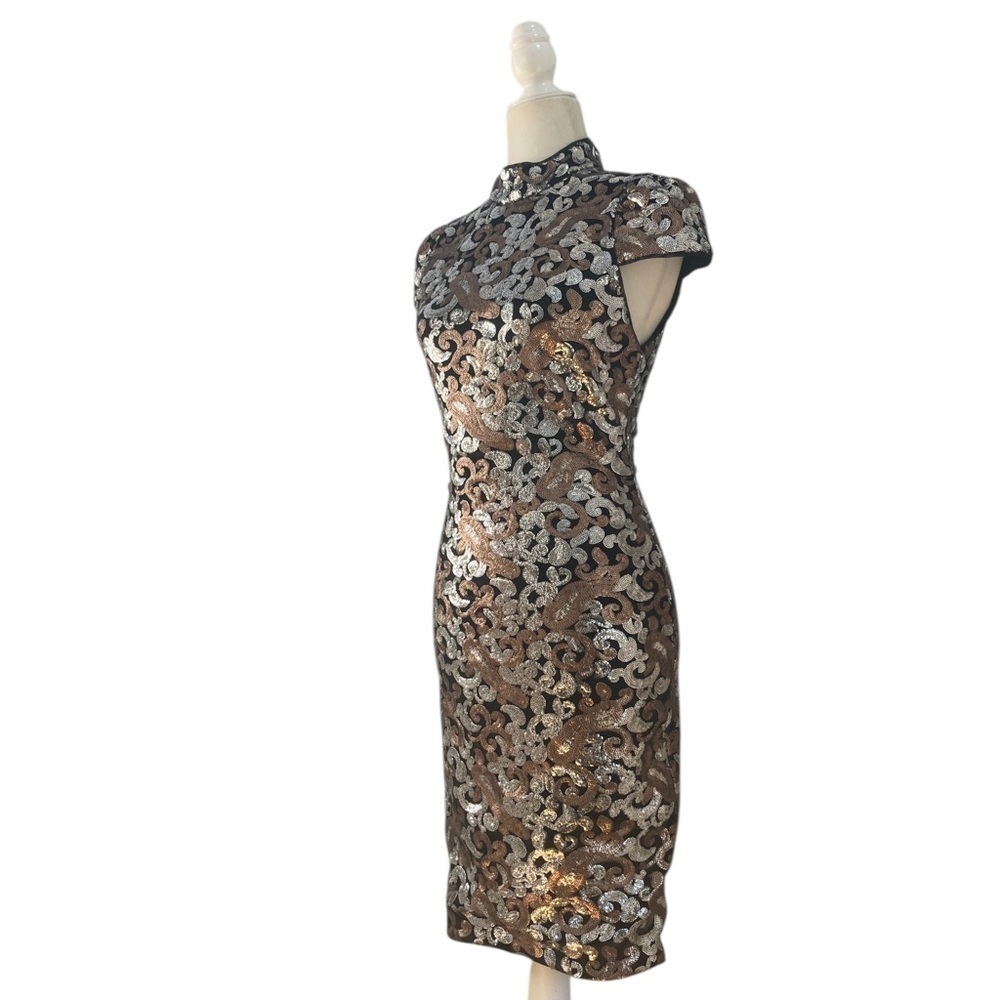 Alice + Olivia Inka Metallic Sequin Dress NWT Cap Sleeve Glam - Picture 4 of 13